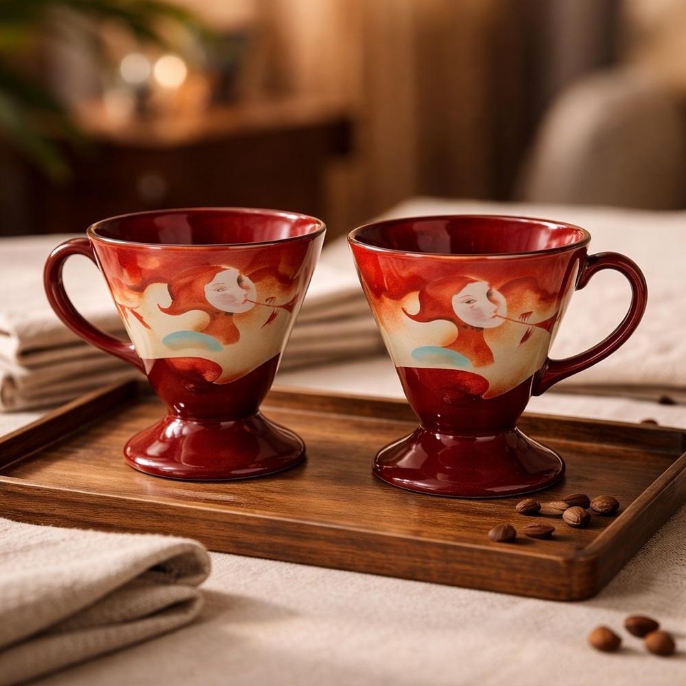 1999 Set of 2 Frangelico Liqueur Coffee Mugs by Linda Frichtel Holds 8 oz